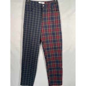 Hollister Ultra High Rise Split Leg‎ Plaid Pants Navy Red Green 25x26.5 356F2433